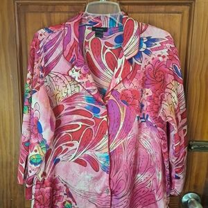 Natori Pink Multicolor Abstract Floral Button-Front Blouse